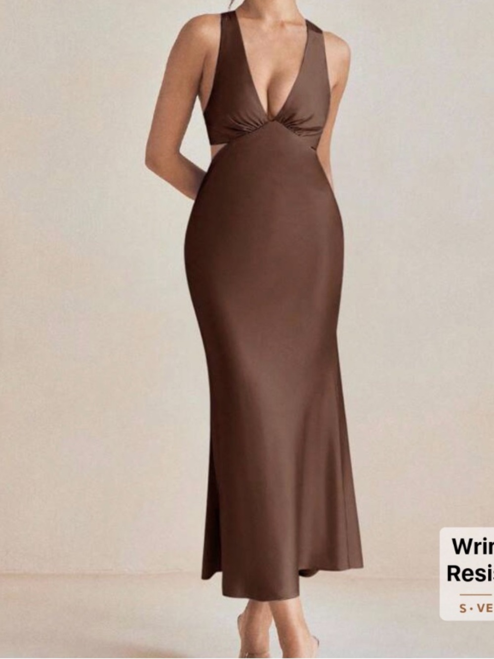 Elegant Brown V-Neck Sleeveless Midi Dress